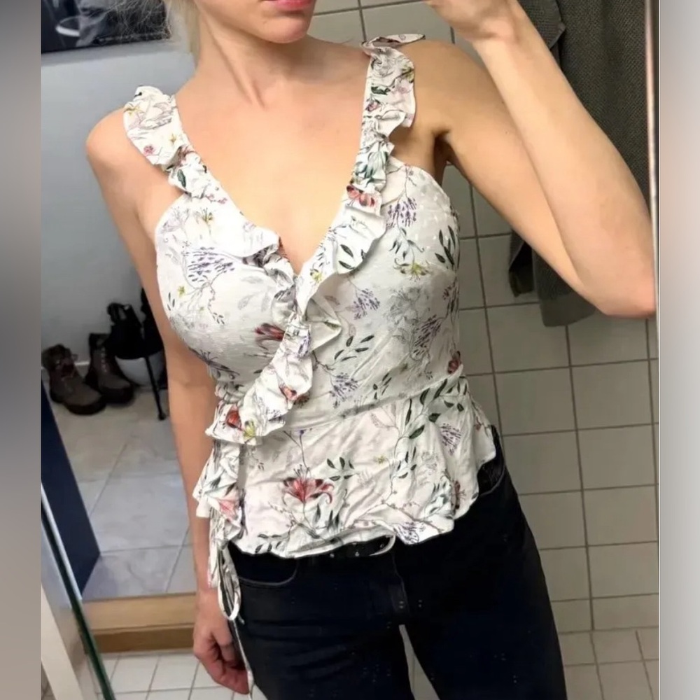 H&M wrap front floral print top
